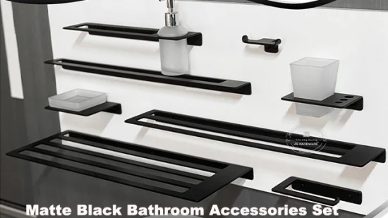 Juego de accesorios de baño moderno de 6 piezas, productos de baño de hotel negros mate de lujo modernos, accesorios de baño